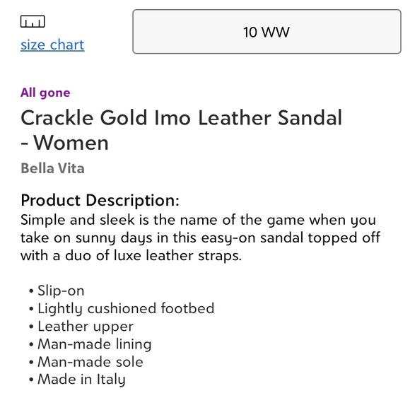 Bella Vita Crackle Gold lmo Leather Double Strap Sandal Women’s 10 WW Extra Wide - Picture 6 of 6